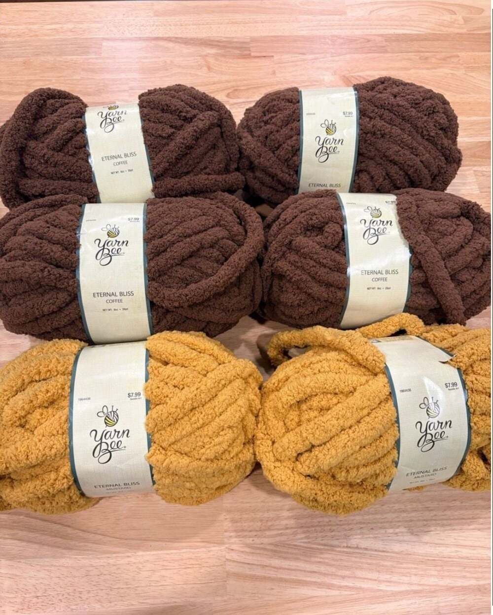 Yarn Bee Eternal Bliss Jumbo Yarn Bundle - 6 Skeins (Coffee and Mustard)